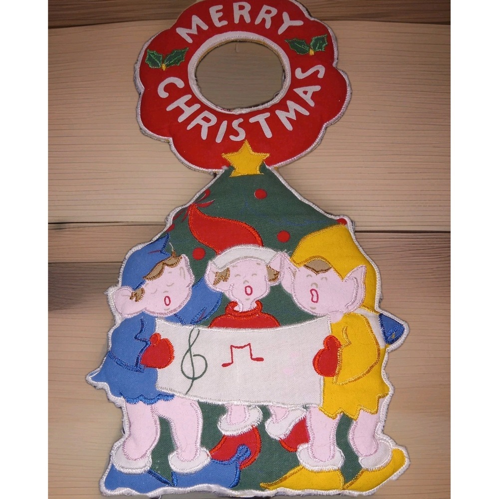 Vtg Doorknob‎ Hanger Merry Christmas Carolers Towel Art JAY FRANCO 11"